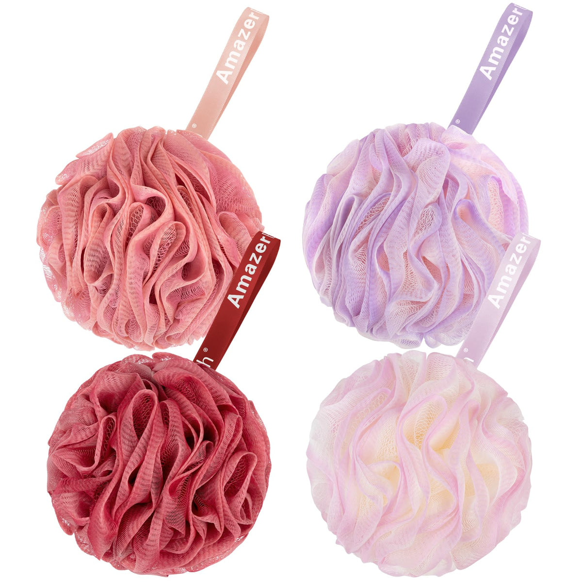 AmazerBath Loofah Sponge Set of 4 in SunsetBerry colours