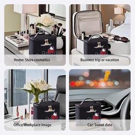 AmBealla makeup bag displayed with various beauty products