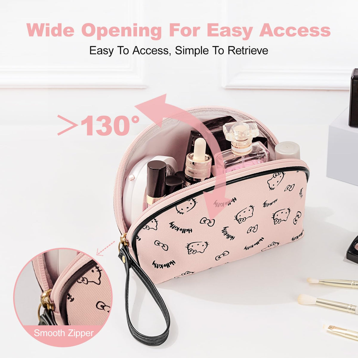 AmBealla Travel Makeup Bag inner pockets designed for cosmetics