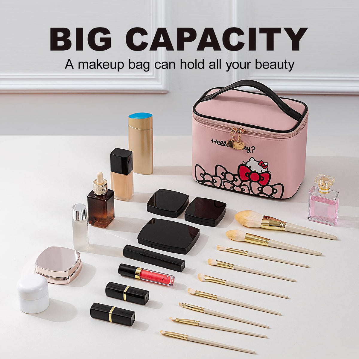 AmBealla Travel Makeup Bag side view with brush holder
