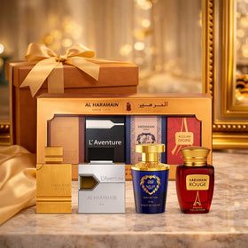 Amber Oud Gold Edition bottle close-up in the set