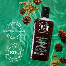 AMERICAN CREW 3-in-1 Shampoo & Body Wash Chamomile & Pine in shower setting