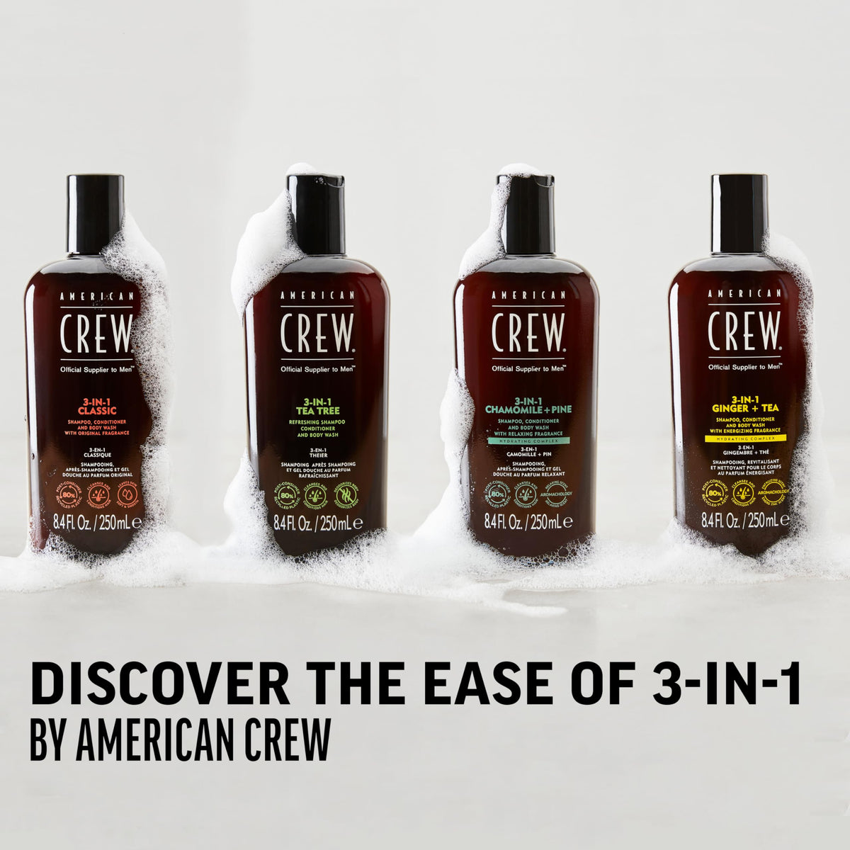 AMERICAN CREW 3-in-1 Shampoo & Body Wash in bathroom setting