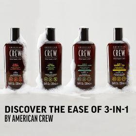 AMERICAN CREW 3-in-1 Shampoo, Conditioner & Body Wash packaging close-up
