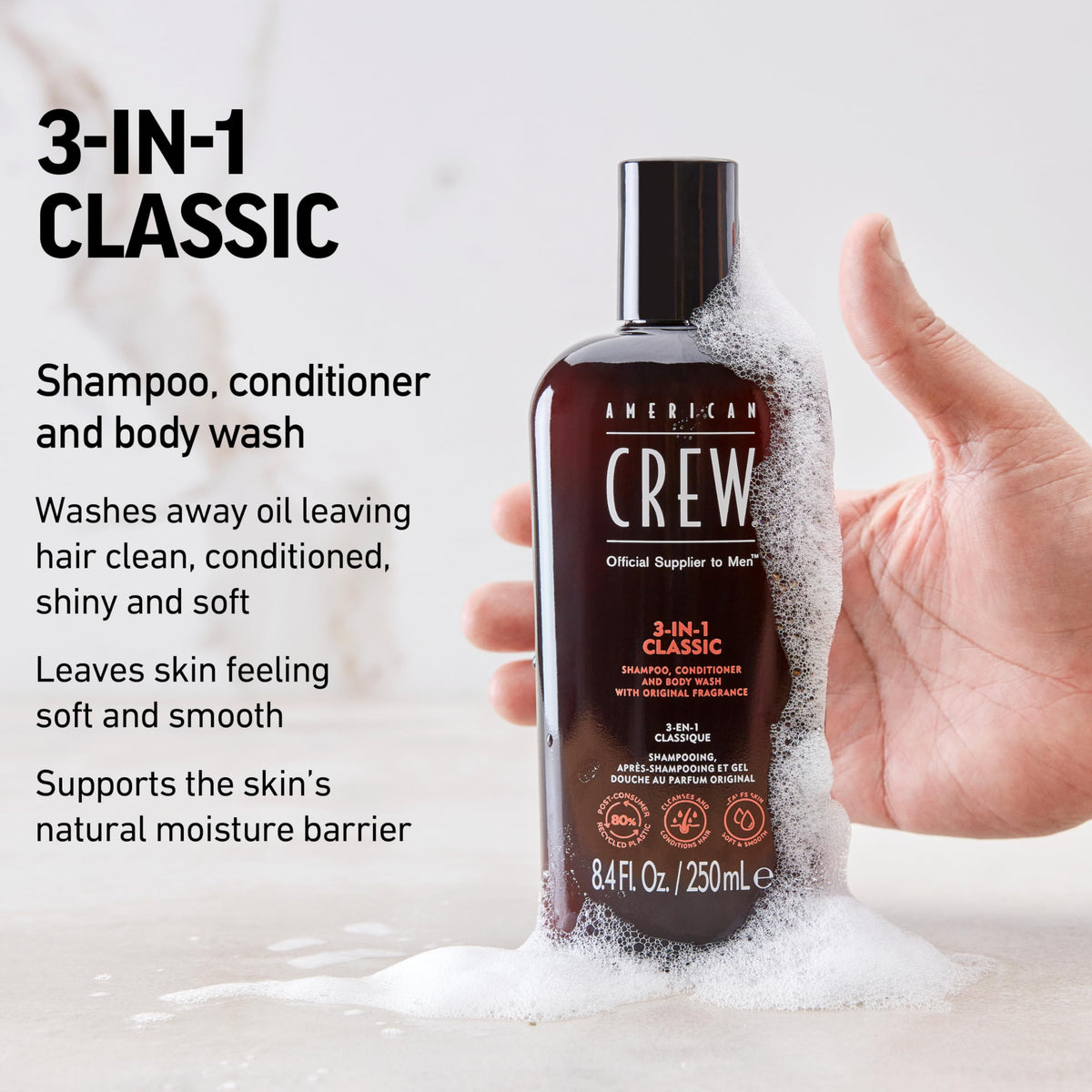 AMERICAN CREW 3-in-1 Shampoo, Conditioner & Body Wash side view