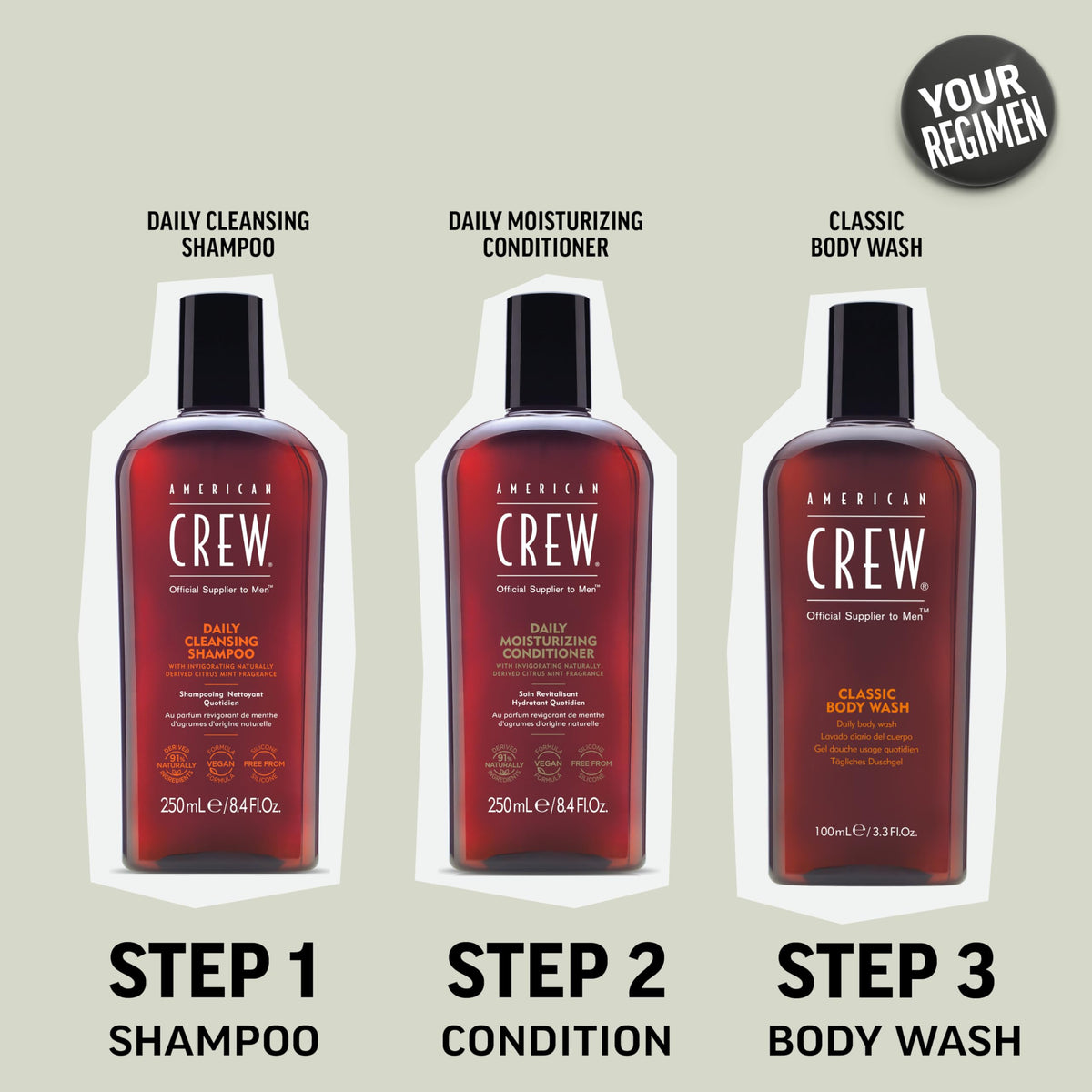 AMERICAN CREW Daily Cleansing Shampoo Citrus Mint 8.45 fl oz with lather on hair