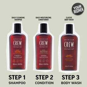 AMERICAN CREW Daily Cleansing Shampoo Citrus Mint 8.45 fl oz with lather on hair