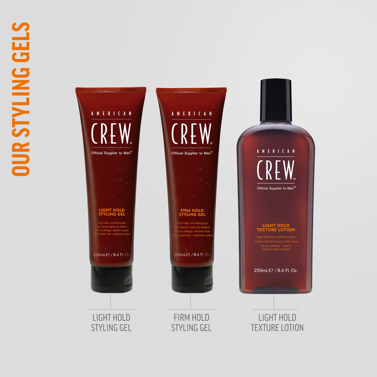 AMERICAN CREW Men's Light Hold Texture Lotion with styling tools