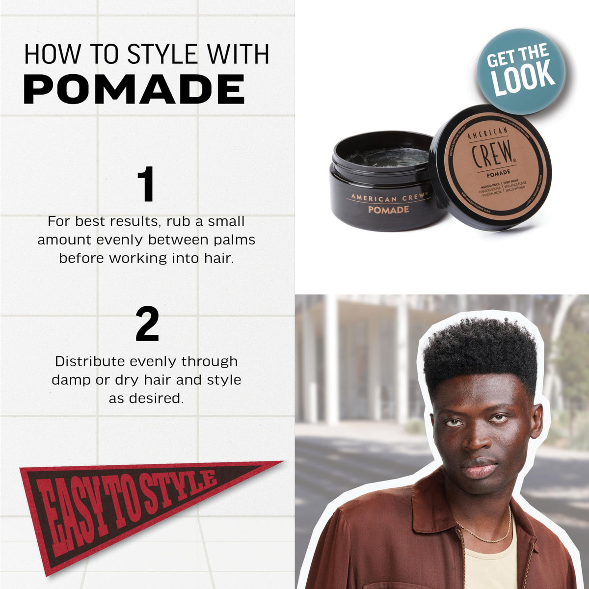 AMERICAN CREW Pomade 3 oz back view with ingredients