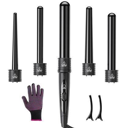 Amgcive 5 In 1 Curling Wand Set with all barrels displayed