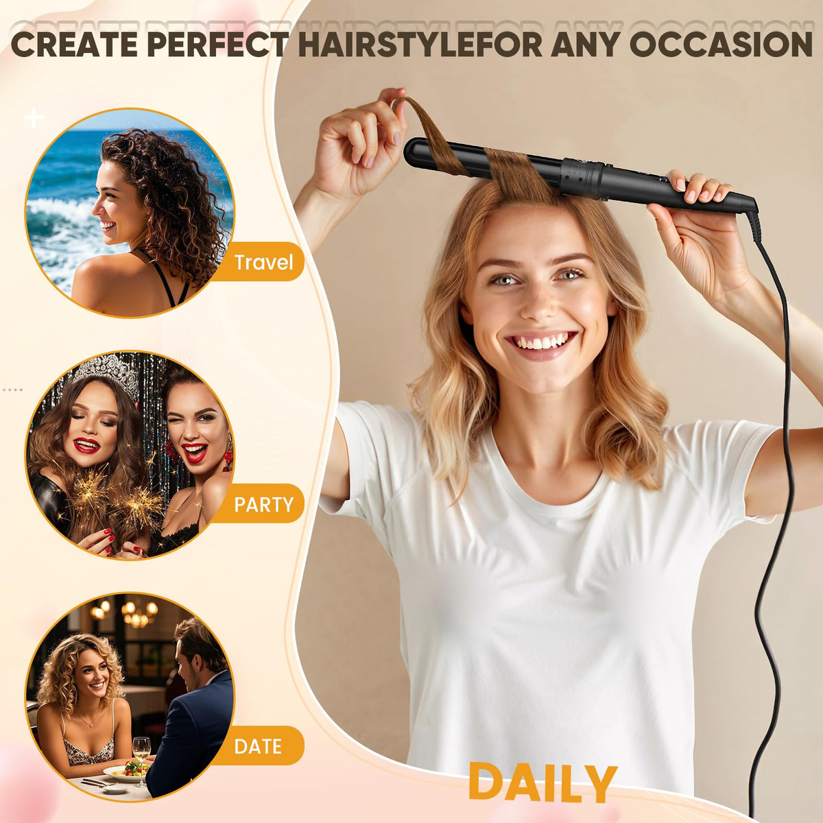 Amgcive curling wand set including clips and glove