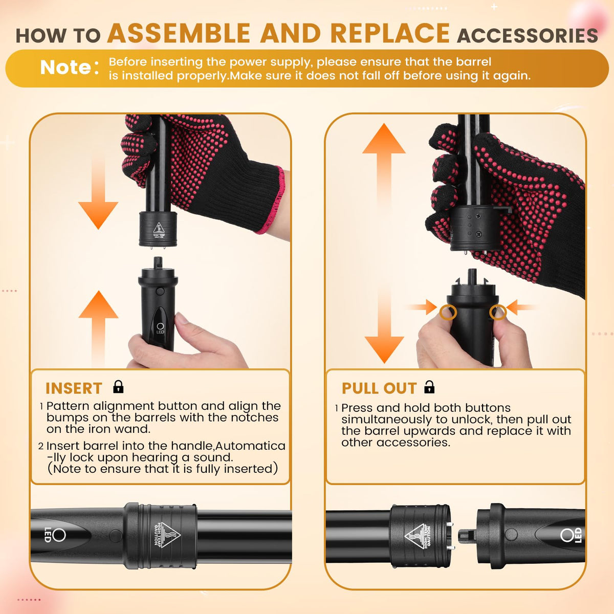 Amgcive curling wand with medium curl barrel attached