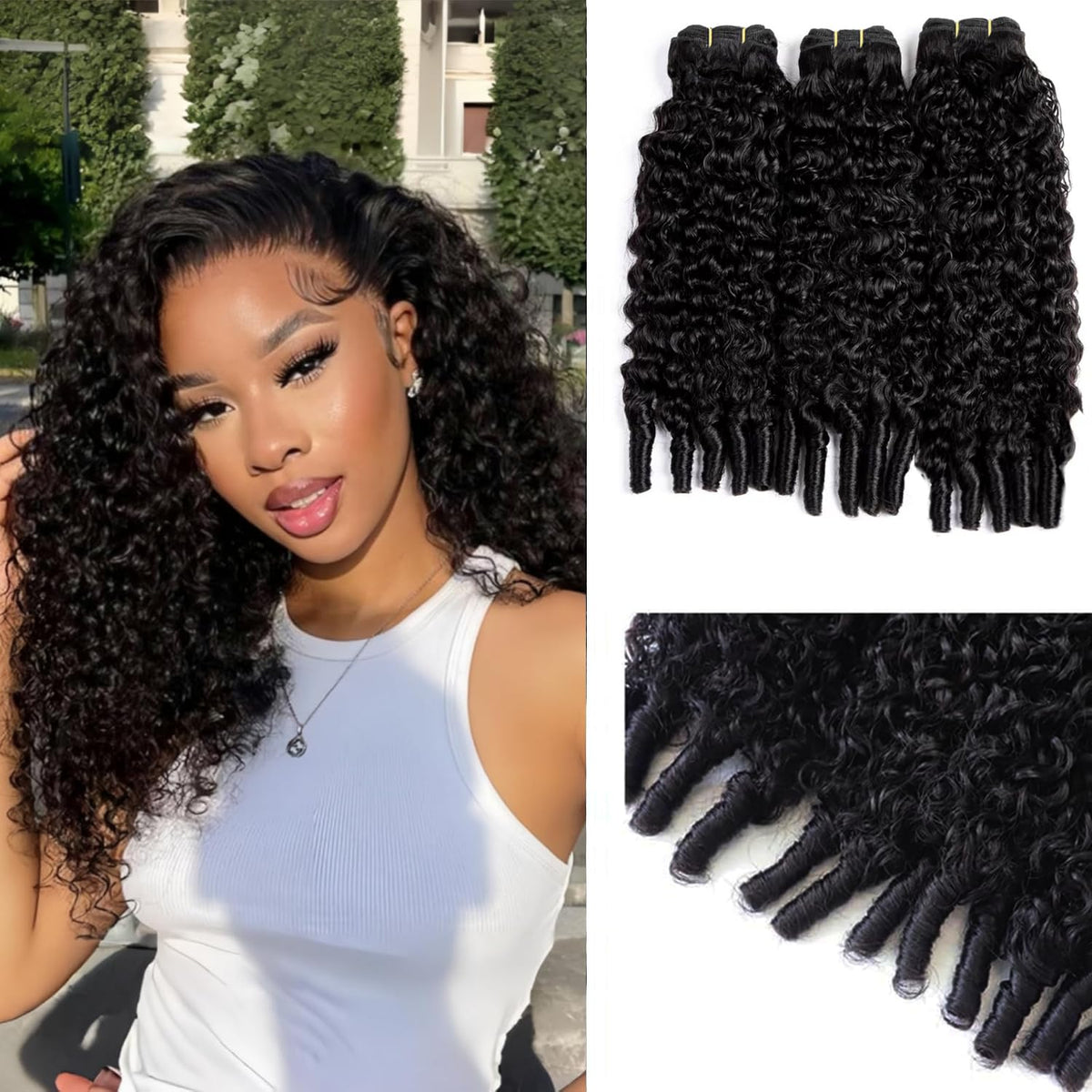 Amicalite Burmese Curly Hair Extensions 18 inch bundle front view
