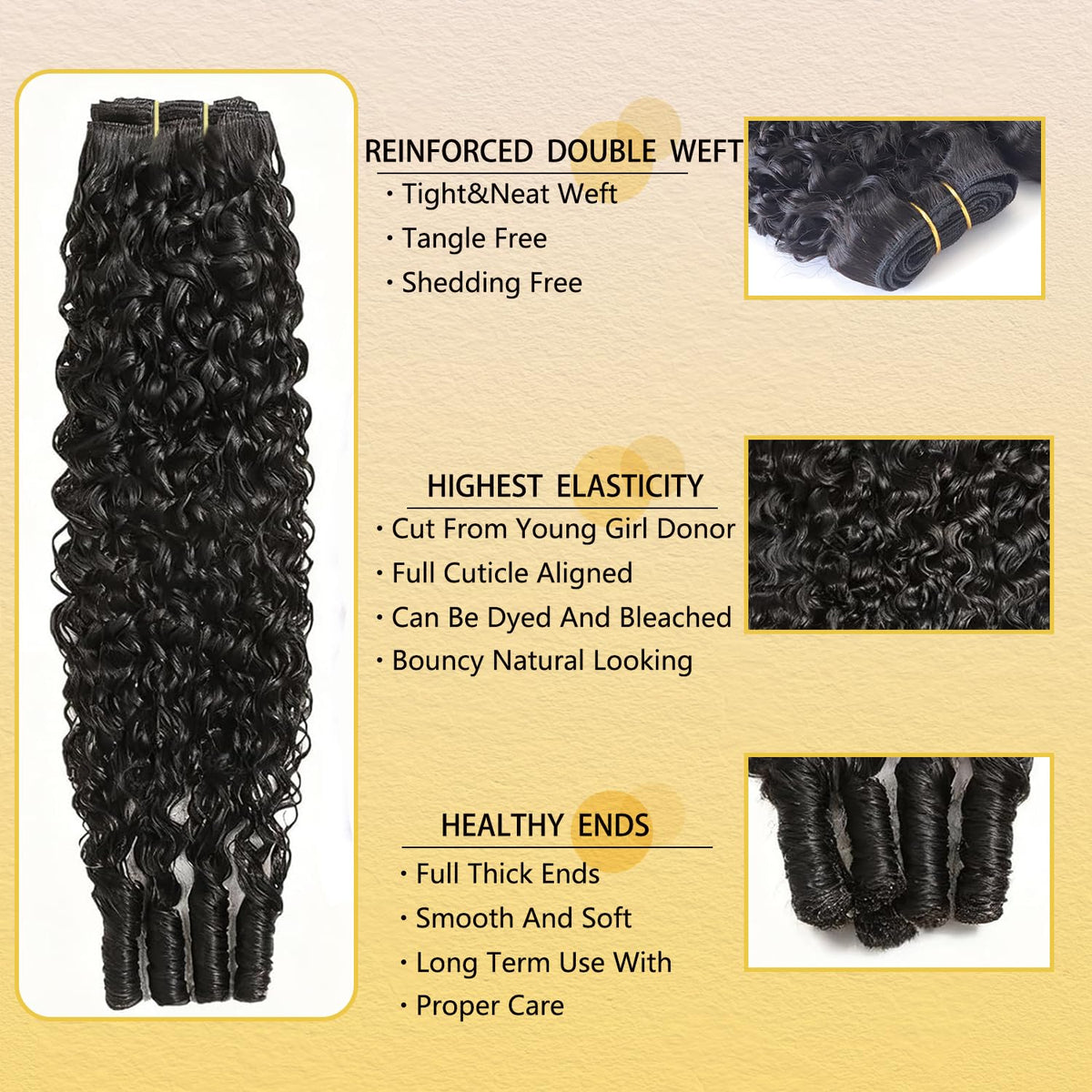 Amicalite Burmese Curly Hair Extensions 22 inch bundle back view
