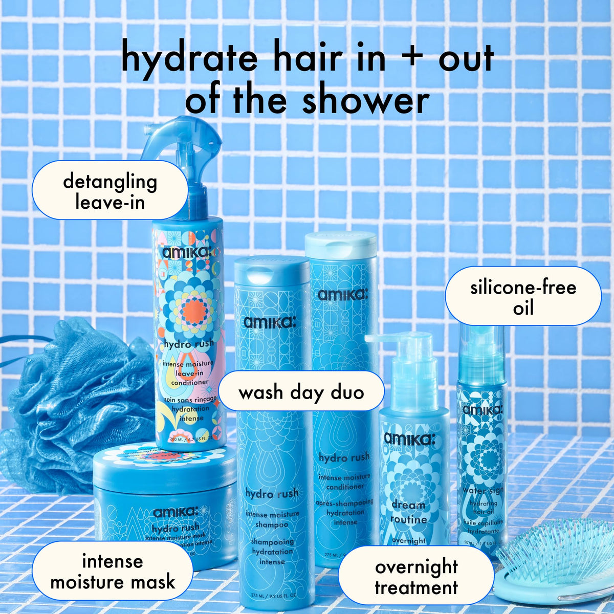 Amika Hydro Rush Conditioner application on hair