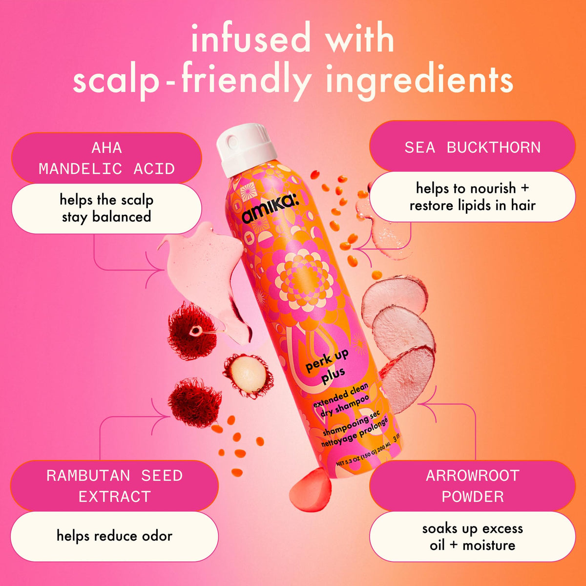 Amika Perk Up Plus Dry Shampoo in use on hair