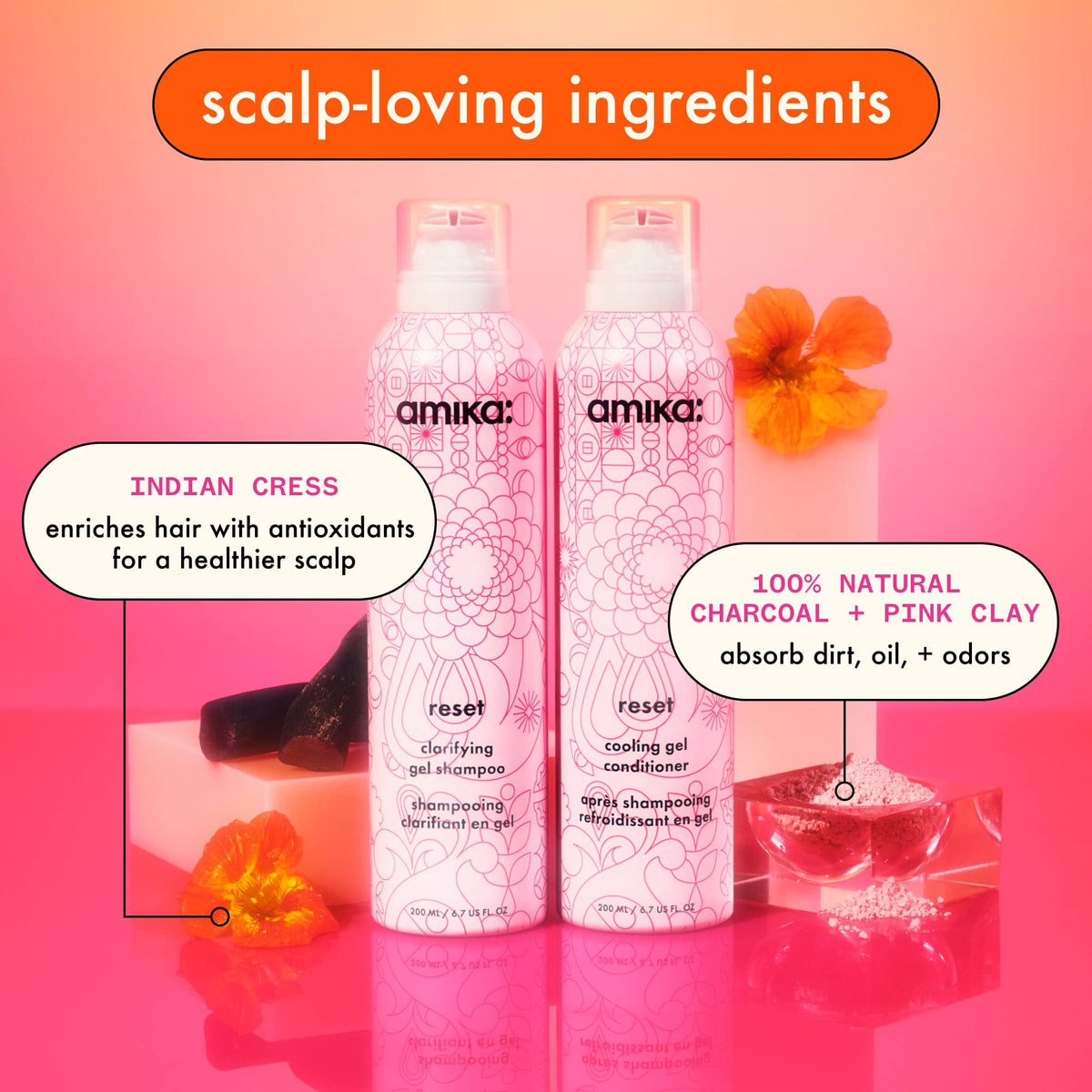 Amika Reset Clarifying Gel Shampoo 200ml with product texture