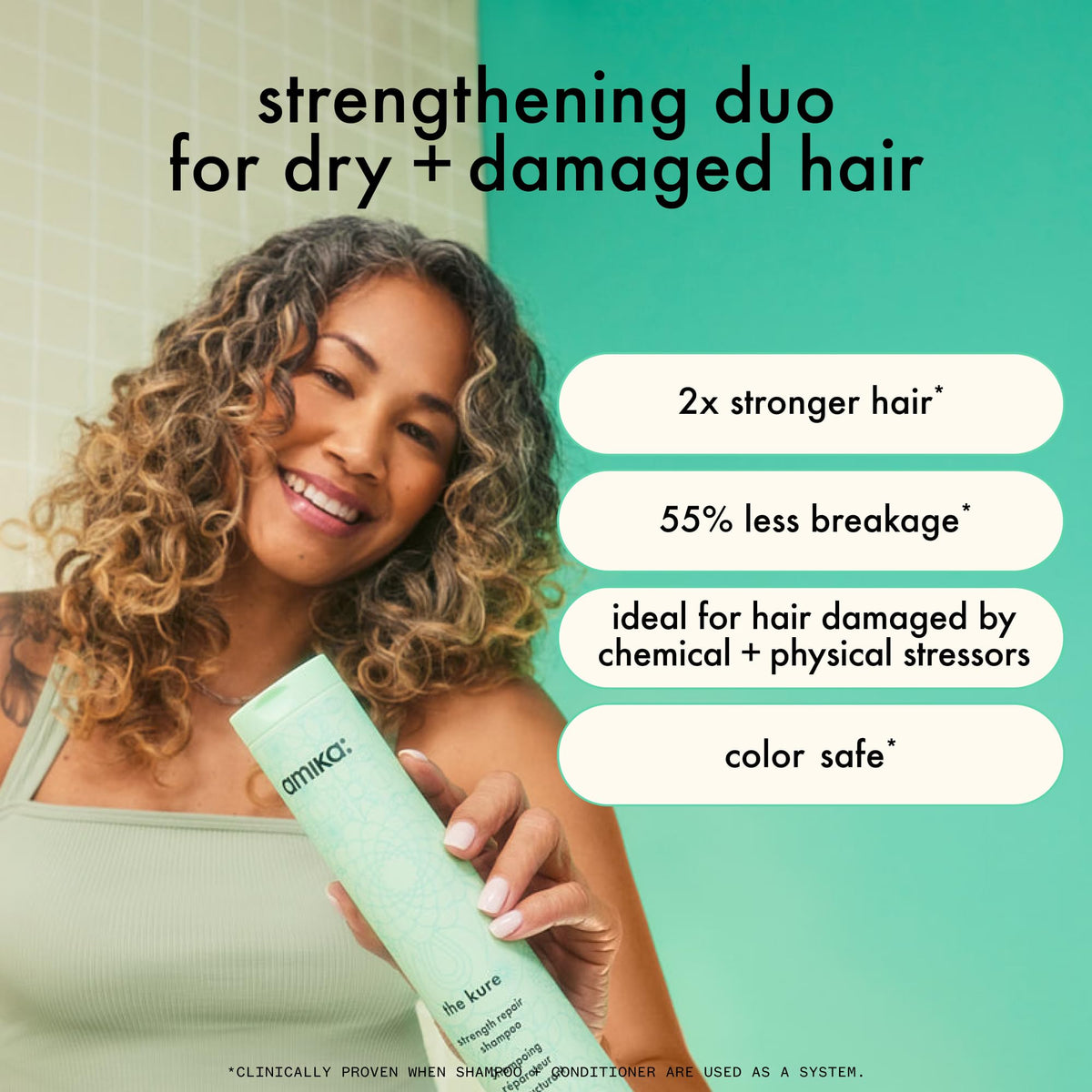 Amika The Kure shampoo bottle with ingredients list