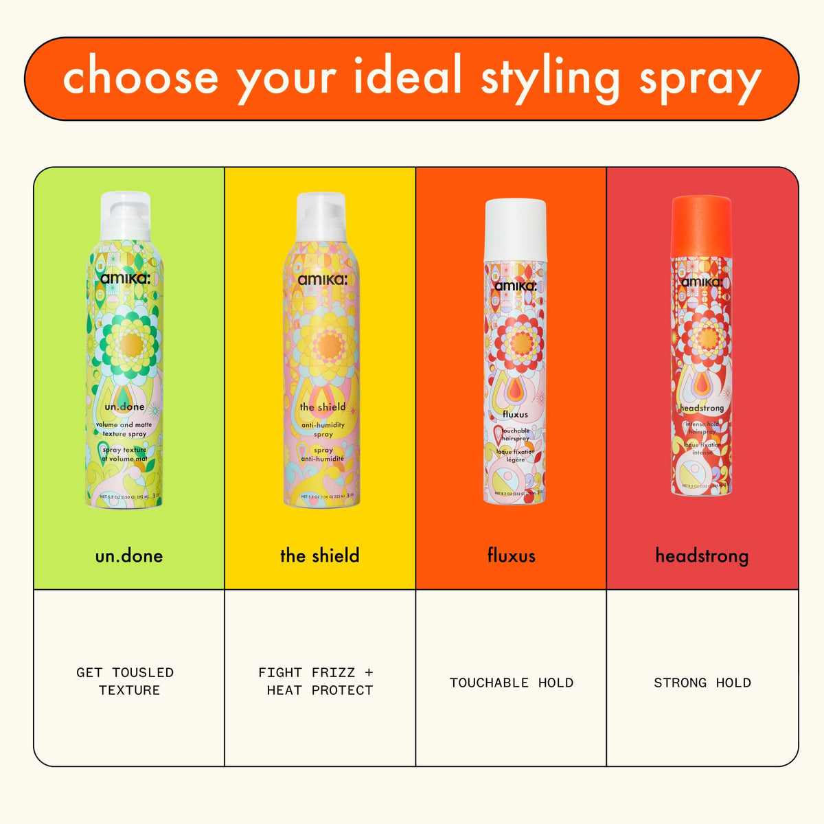 Amika un.done Volume and Matte Texture Spray 2.5oz with hair styling tools