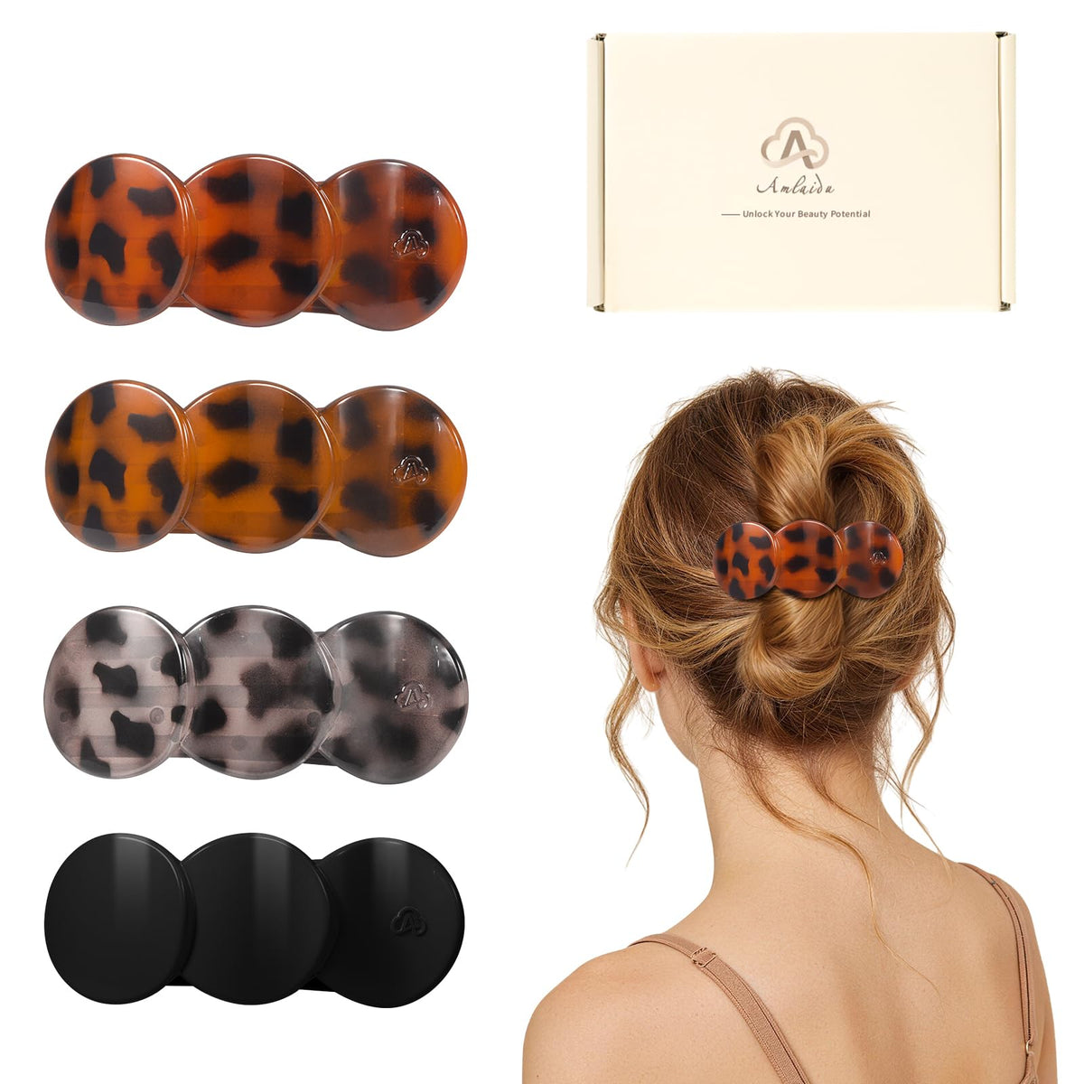 Amlaidu flat hair clips in tortoiseshell yellow, red, and white