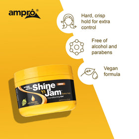 AmPro Shine-n-Jam Maximum Hold Gel 8 oz on styling table