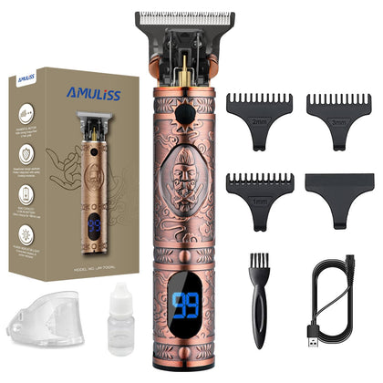 AMULISS Beard Trimmer front view with stainless steel blade
