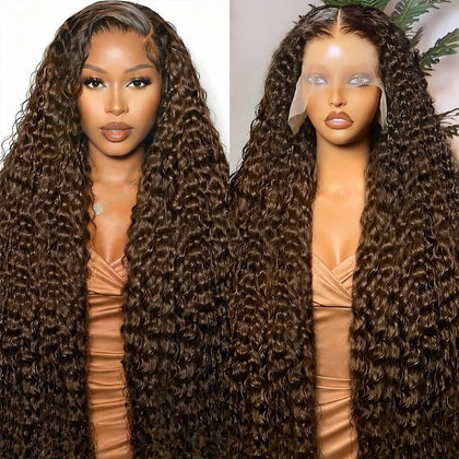 Amyes Chocolate Brown Human Hair Wig front view with deep wave texture