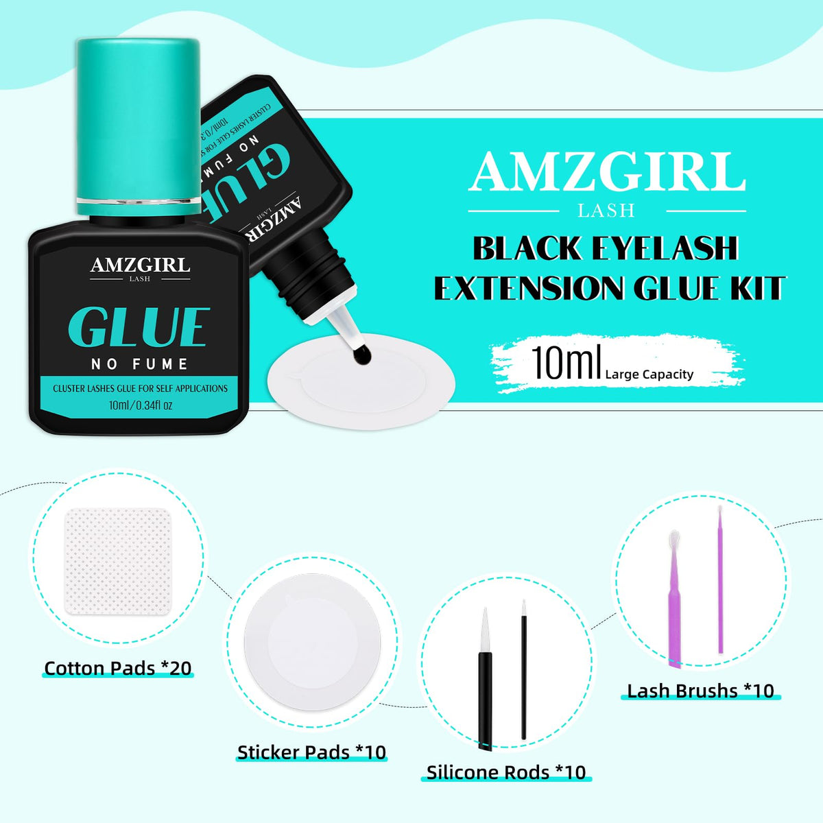 AMZGIRL LASH Lash Cluster Glue packaging with included tools