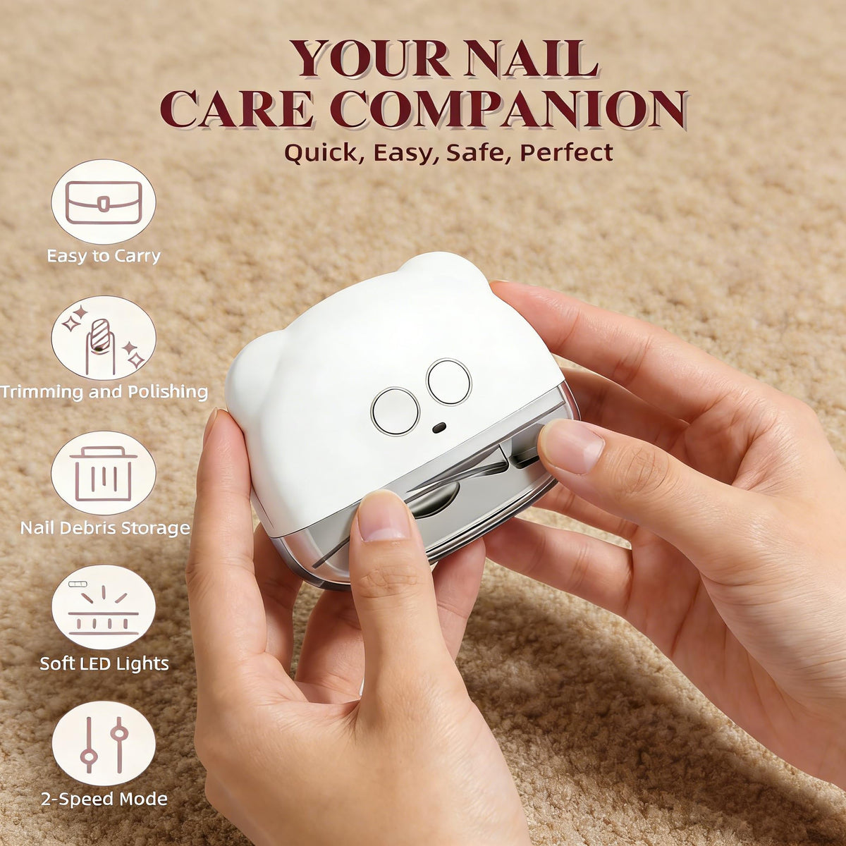 AMZKISS Electric Nail Clippers side view showing ergonomic design