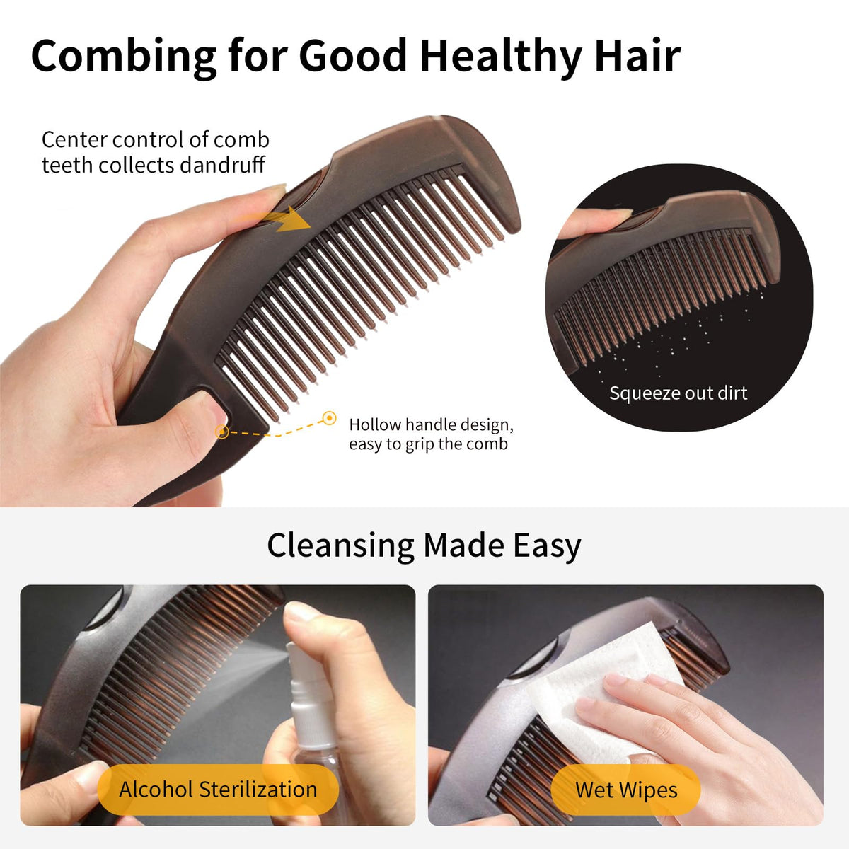 AMZWISH Dandruff Comb Set showing the ergonomic handle design