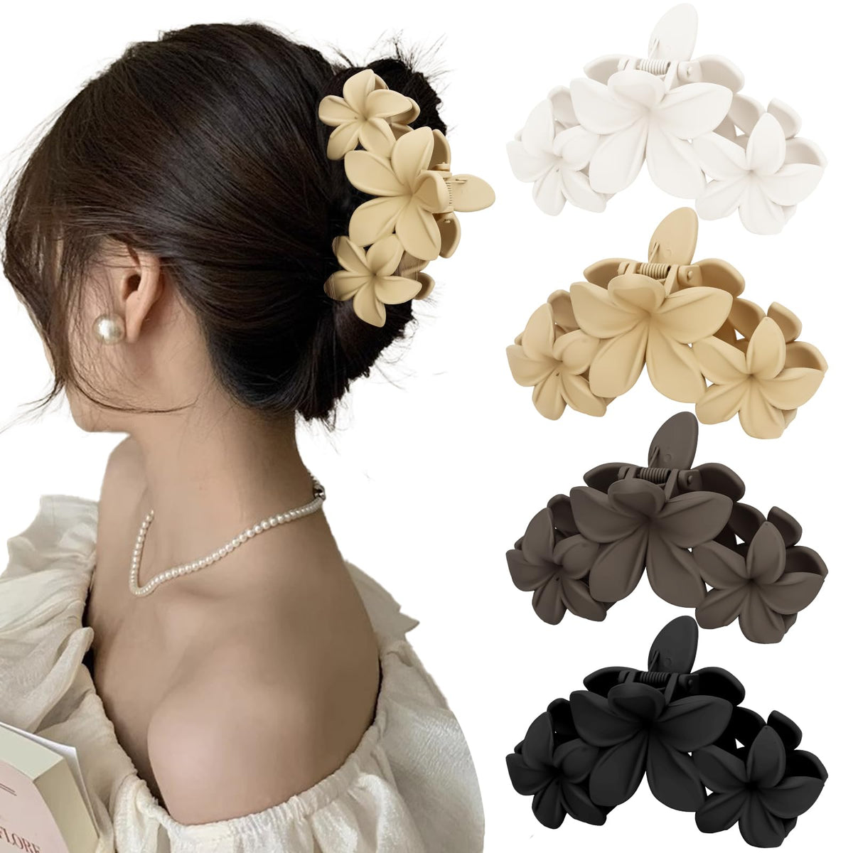 ANBALA 4PCS flower hair clips in assorted colours front view