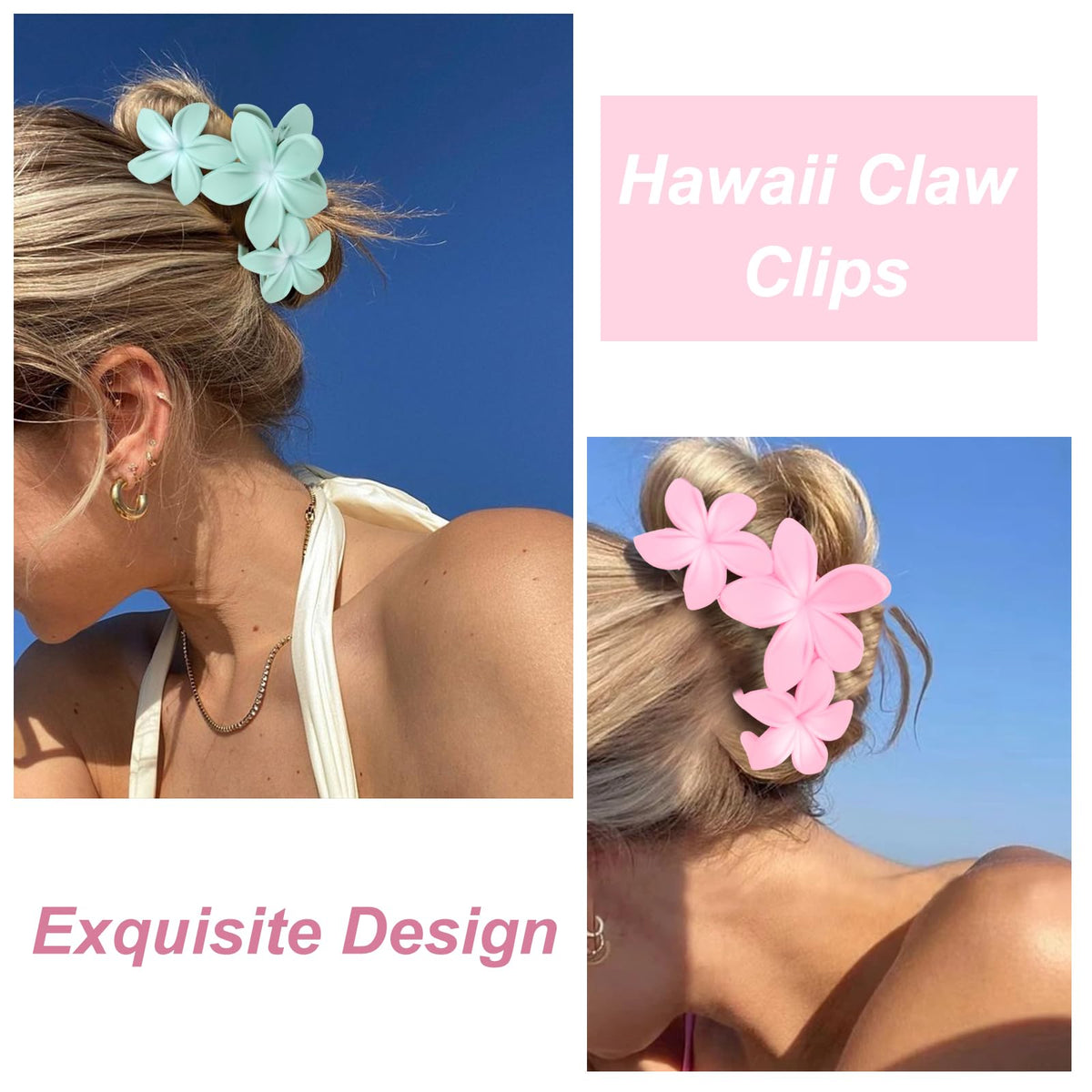 ANBALA Flower Claw Hair Clip in blue with floral design