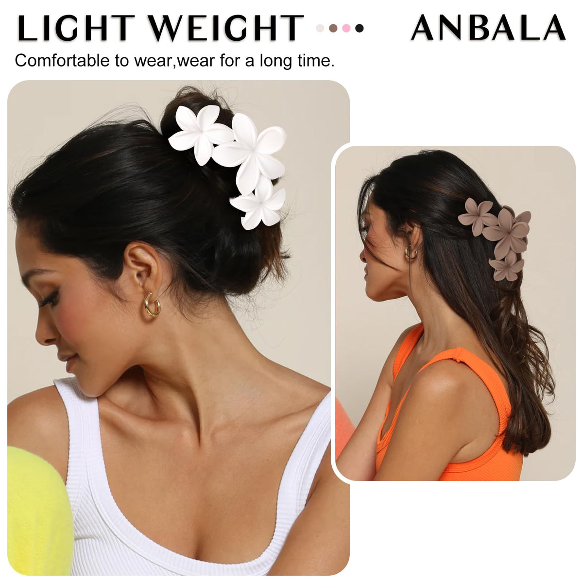 ANBALA flower hair claw clip in brown displayed on a table