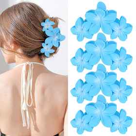 ANBALA Flower Hair Clips blue plumeria design front view
