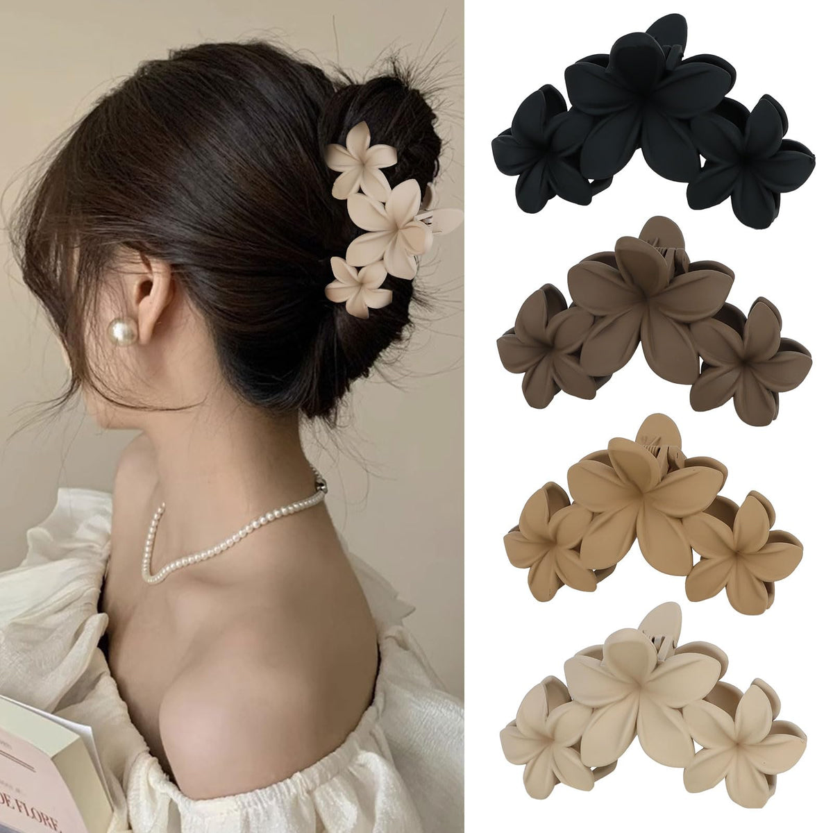 ANBALA Hawaiian Plumeria Flower Hair Clip in brown colour
