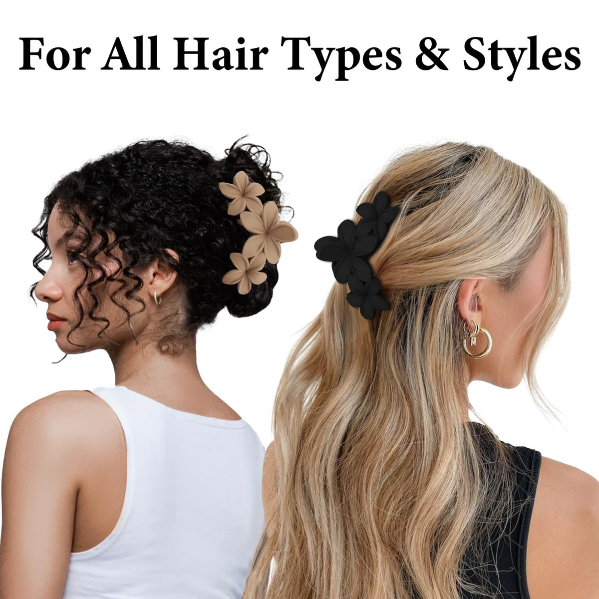 ANBALA Hawaiian Plumeria Flower Hair Clip in use with long hair