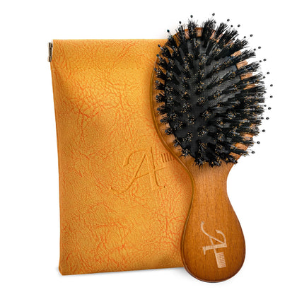 Ancable Travel Folding Hair Brush front view with boar bristles