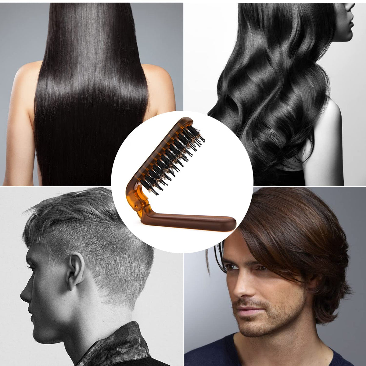 Ancable Travel Folding Hair Brush with packaging display