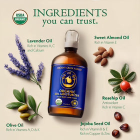 Ancient Greek Remedy Organic Body & Face Oil 8oz with lavender flowers