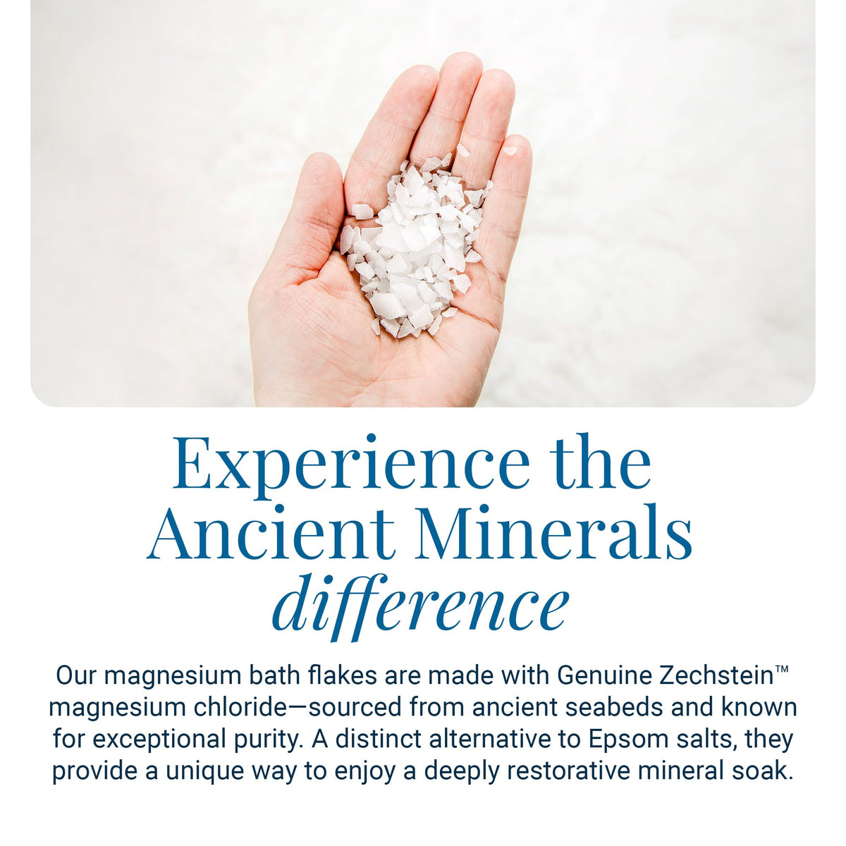 Ancient Minerals Magnesium Bath Flakes in a relaxing bath setting