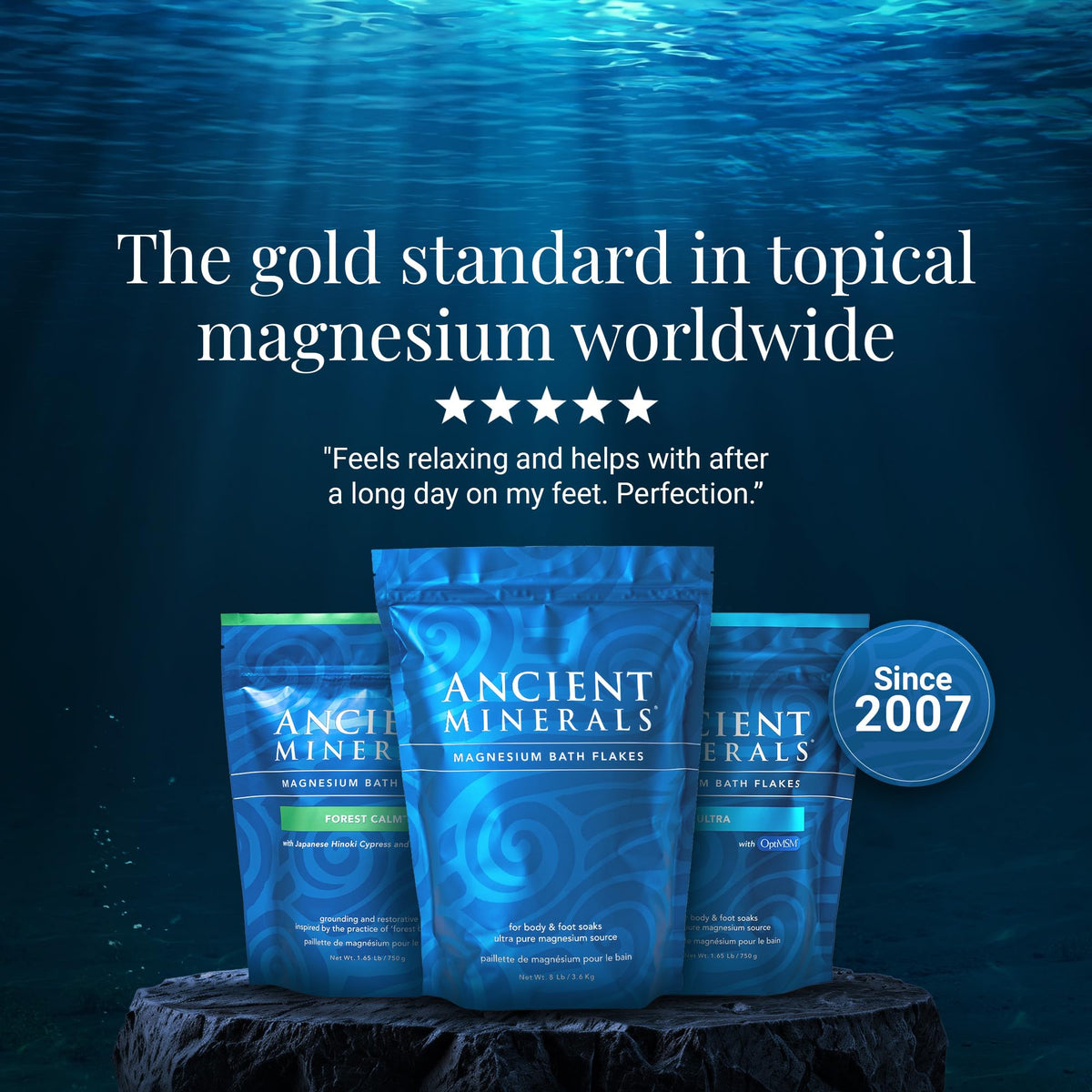 Ancient Minerals Magnesium Bath Flakes with bath accessories