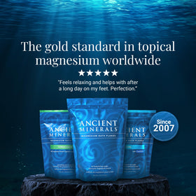 Ancient Minerals Magnesium Bath Flakes with bath accessories