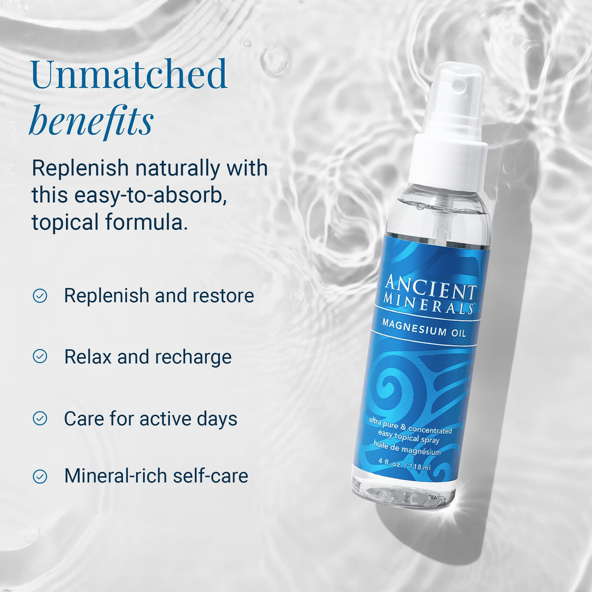 Ancient Minerals Magnesium Oil Refill 33oz side view