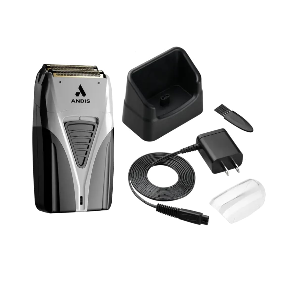 Andis Pro Foil Lithium Titanium Foil Shaver side view with charger