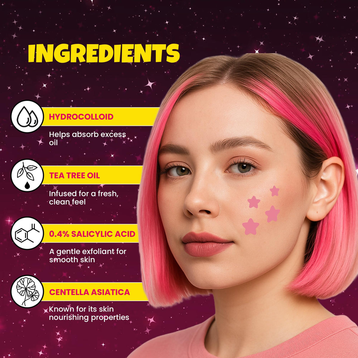 Andlane star pimple patches displayed on a colourful background
