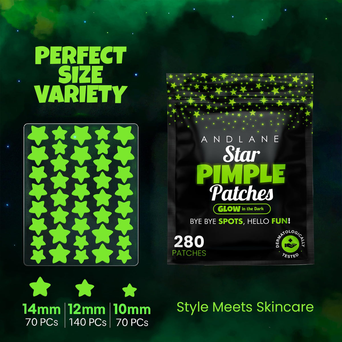Andlane Star Pimple Patches showing three different sizes 10mm, 12mm, 14mm