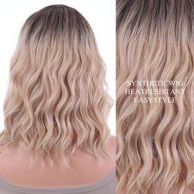 ANESHE 14-Inch Blonde Ombre Wig close-up of bangs