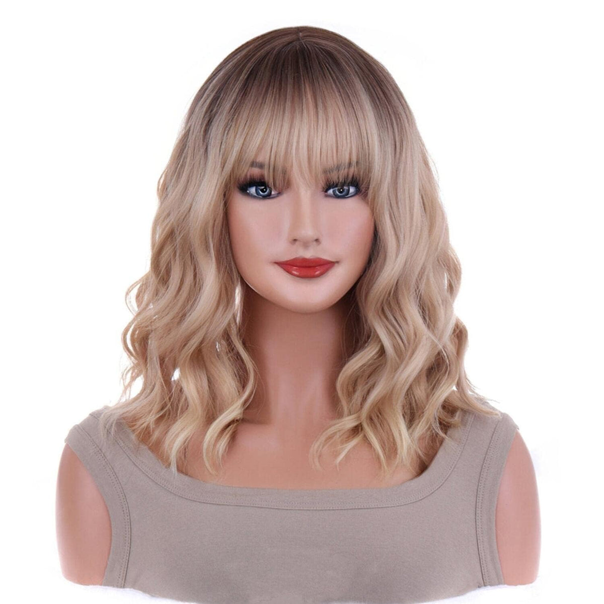 ANESHE 14-Inch Blonde Ombre Wig front view with bangs