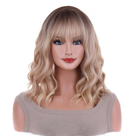 ANESHE 14-Inch Blonde Ombre Wig front view with bangs
