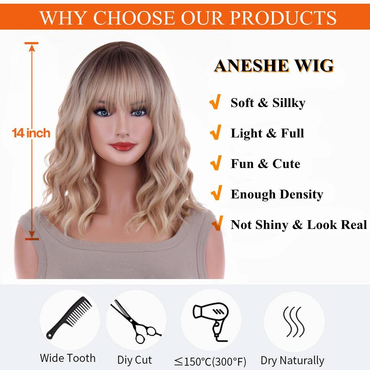 ANESHE 14-Inch Blonde Ombre Wig in lifestyle setting